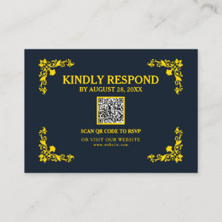 Cartão De Informações Regal Contrast Midnight Blue & Gold QR RSVP Card