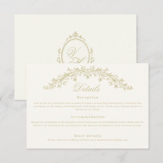 Cartão De Informações Regency Era Wedding Elegant Heirloom Details (Frente/Verso)