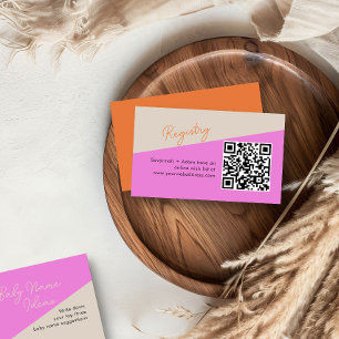Cartão De Informações Registro de Bebê Código QR Tricolor Laranja Rosa B