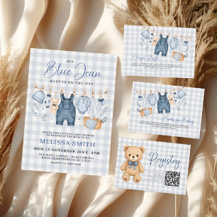 Cartão De Informações Registro de Bebê de Jean Azul com Urso de Pelúcia