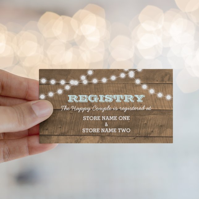 Cartão De Informações Registro de Casamento Barnwood Lights Aqua (Criador carregado)