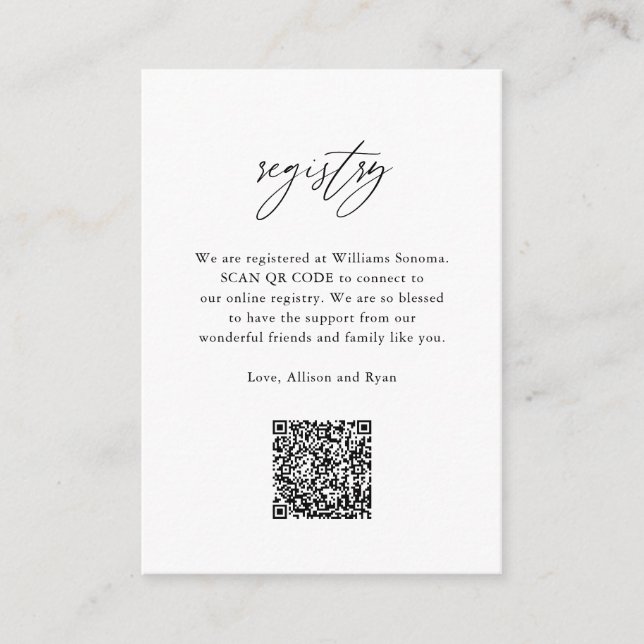 Cartão De Informações Registro de Casamento com QR Code e Caligrafia Ele (Frente)