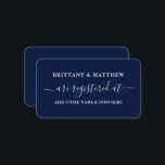Cartão De Informações Registro de Casamento da Caligrafia Moderna Azul<br><div class="desc">Cartão de Inserção do Registro de Casamento de Script de Tendy Moderno. Azul marinho</div>