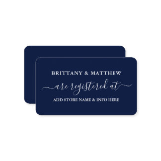 Cartão De Informações Registro de Casamento da Caligrafia Moderna Azul