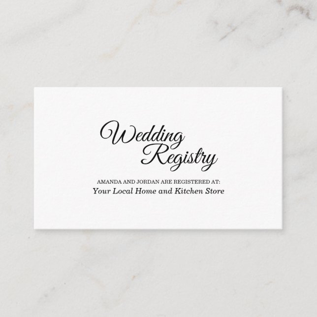 Cartão De Informações Registro de Casamento de Caligrafia Branca Simples (Frente)