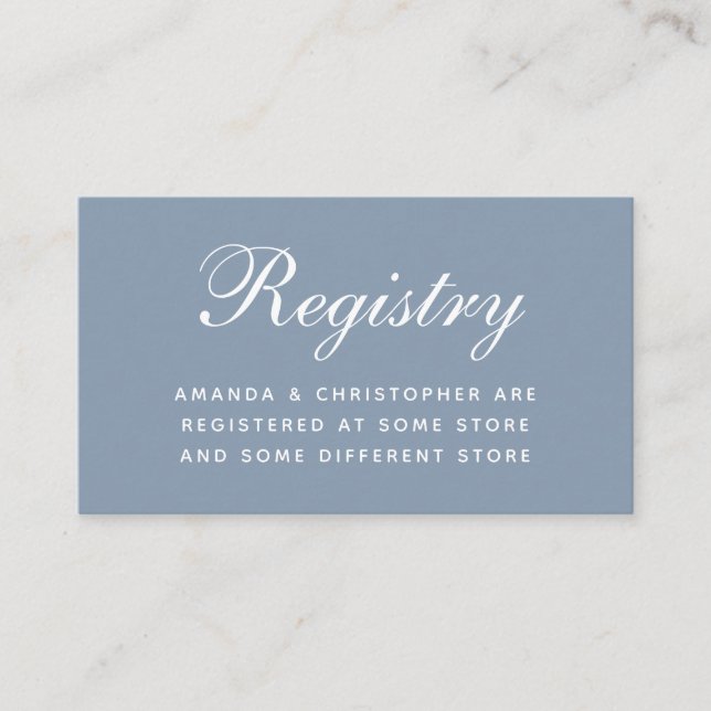 Cartão De Informações Registro de Casamento em Azul Empoeirado com Calig (Frente)