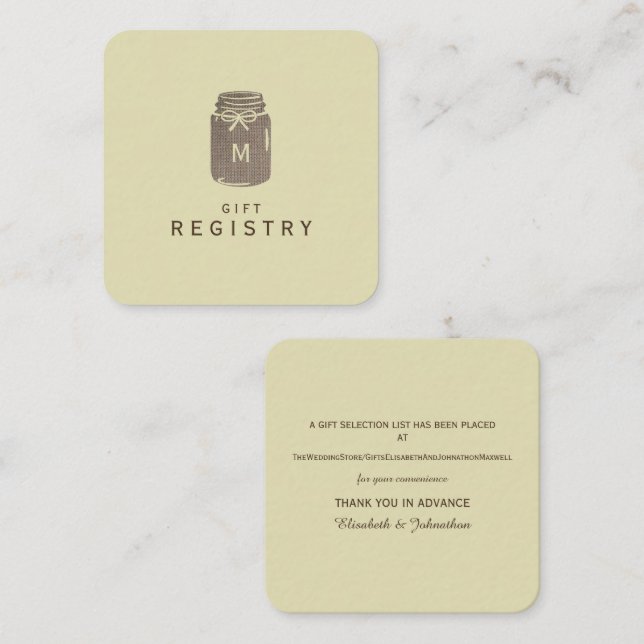 Cartão De Informações Registro de Casamento em Pote de Pedra com Sacaria (Frente/Verso)