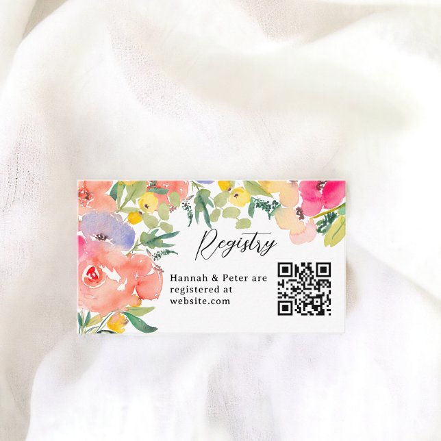 Cartão De Informações Registro de casamento floral de jardim boho ousado (Bright bold boho garden floral bridal registry enclosure card)