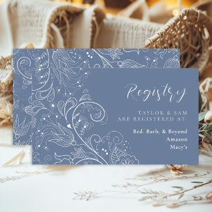 Cartão De Informações Registro de Casamento Floral Elegante Azul Empoeir