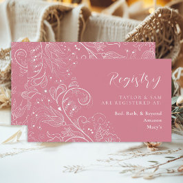 Cartão De Informações Registro de Casamento Floral Elegante Rosa Desbota