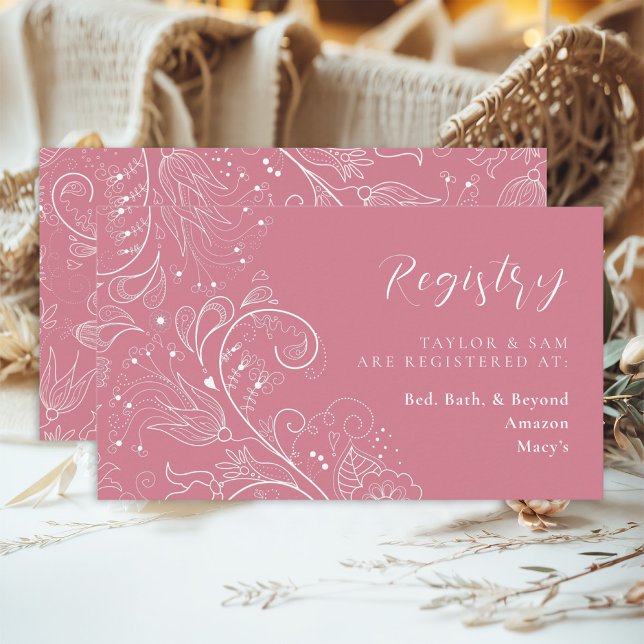 Cartão De Informações Registro de Casamento Floral Elegante Rosa Desbota (Criador carregado)