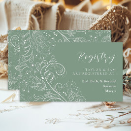 Cartão De Informações Registro de Casamento Floral Elegante Verde Sálvia