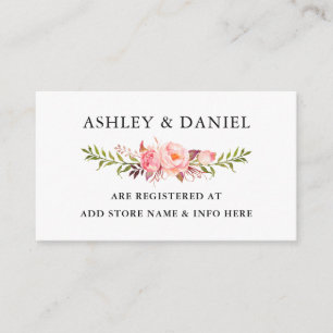 Cartão De Informações Registro de Casamento Floral Rosa em Aquarela