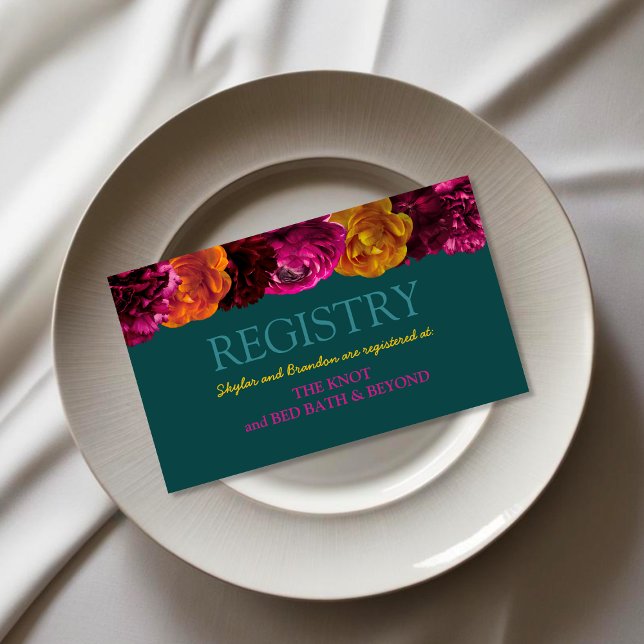 Cartão De Informações Registro de casamento floral verde rosa moderno (Criador carregado)