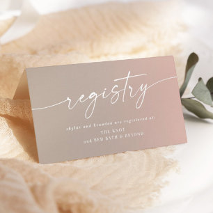 Cartão De Informações Registro de Casamento Minimal Taupe e Pink Ombre F