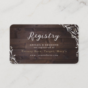Cartão De Informações Registro de casamento rústico de madeira Boho flor