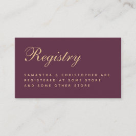 Cartão De Informações Registro de Casamento Simples Cor de Vinho Rótulo
