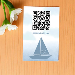 Cartão De Informações Registro de Chá de Bebê Menino Aquarela Azul Barco