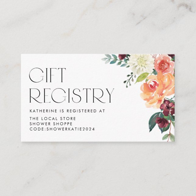 Cartão De Informações Registro de Chá de fraldas Floral de Queda de Aqua (Frente)