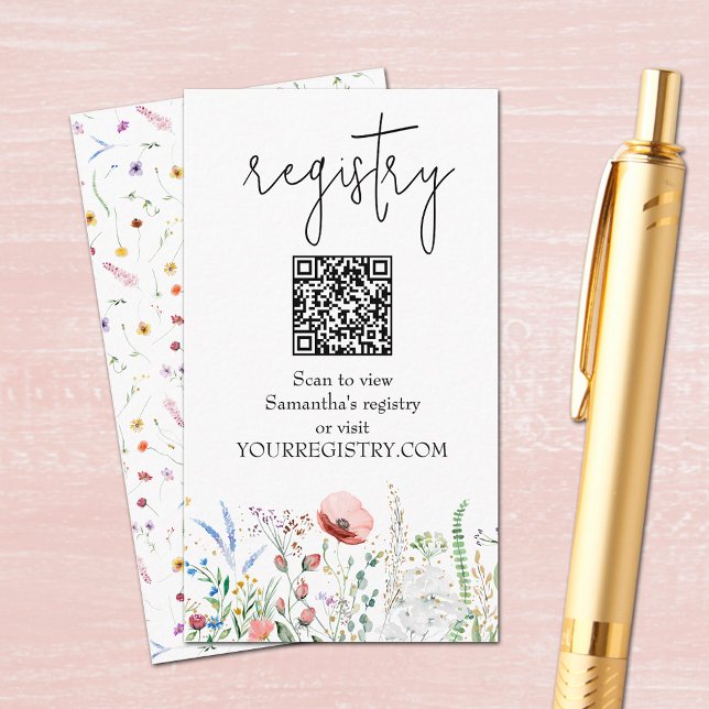 Cartão De Informações Registro de Chuveiro de Noiva Flor Silvestre (Wildflower Bridal Shower Registry Enclosure Cards 3.5" x 2")