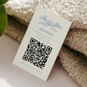 Cartão De Informações Registro de Código QR Festa de Bebê Laço Azul