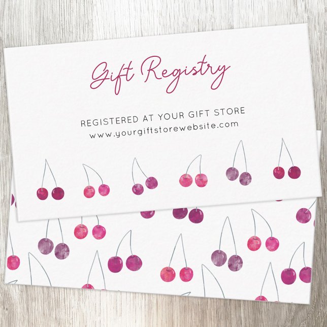 Cartão De Informações Registro de Ofertas de Chá de fraldas de Aquarela  (Custom text cherries watercolor gift registry enclosure card)