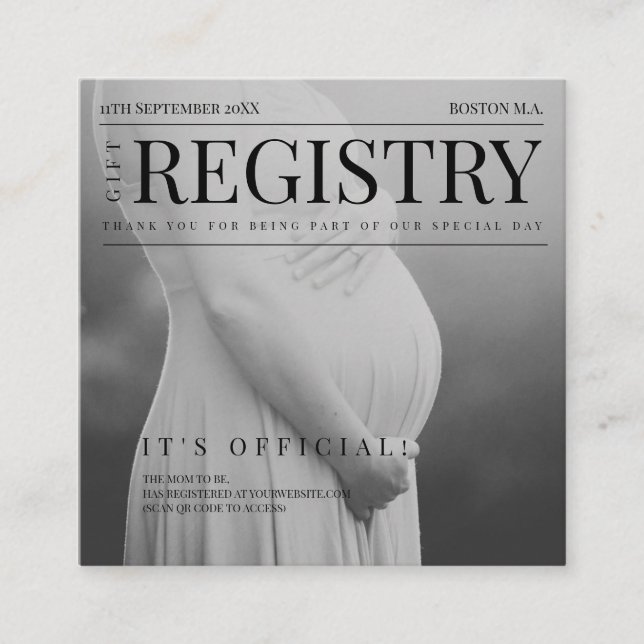 Cartão De Informações Registro de Ofertas de Chás de fraldas de Foto da  (Frente)