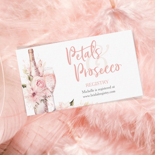 Cartão De Informações Registro de Pétalas e Prosecco em Aquarela Rosa Co (blush pink peachy prosecco)