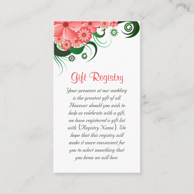 Cartão De Informações Registro de Presente de Casamento de Hibiscus Rosa (Frente)