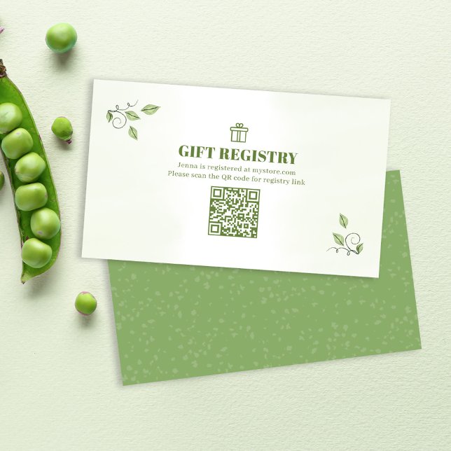 Cartão De Informações Registro de Presente de Chá de fraldas Verde (Green gift registry pea pods enclosure card. )