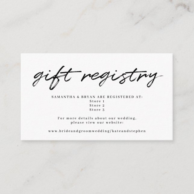 Cartão De Informações Registro de Presente para Casamento de Caligrafia  (Frente)