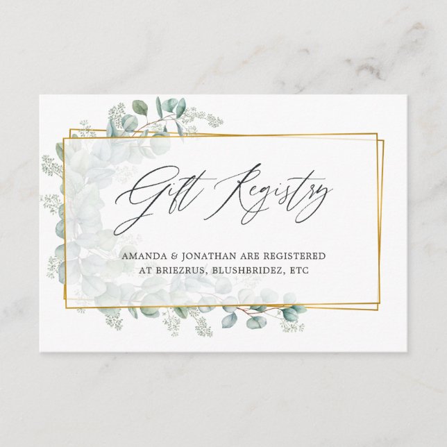 Cartão De Informações Registro de Presentes de Chá de Noiva com Eucalipt (Frente)