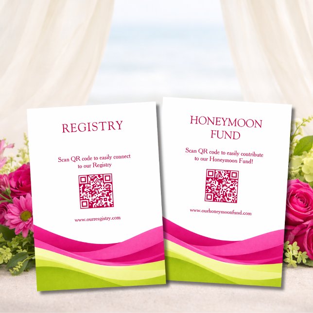 Cartão De Informações Registro de Presentes e Fundo de Lua de Mel Fuchsi (Fuchsia and Lime Green Registry & Honeymoon Fund Enclosure Card)