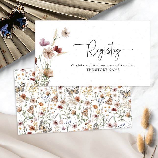 Cartão De Informações Registro de Presentes Florais (White Boho Floral Gift Registry Enclosure Card by Painted Paperie
)