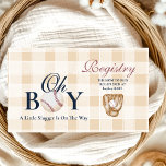 Cartão De Informações Registro do Chá de fraldas Vintage Baseball Boys<br><div class="desc">Torne o compartilhamento dos detalhes do registro tão ininterrupto quanto possível com nossa placa de gabinete do Chá de fraldas Vintage Baseball Boys. Projetado para combinar o seu chá de fraldas de baseball, este cartão combina estilo e praticidade, garantindo que seus convidados tenham todas as informações necessárias para comemorar seu...</div>