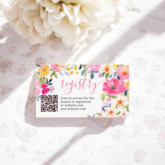 Cartão De Informações Registro do chá de panela floral branco bohemiano (Bohemian bold floral bridal shower registry enclosure card)