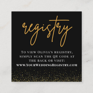 Cartão De Informações Registro do Código QR do Casamento Dourado e Negro