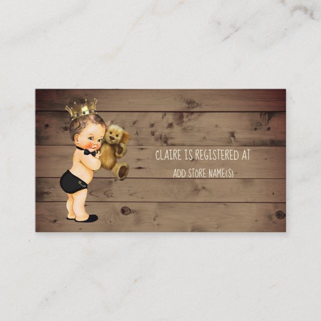 Cartão De Informações Registro do Príncipe Chá de fraldas Inserir Madeir (Frente)