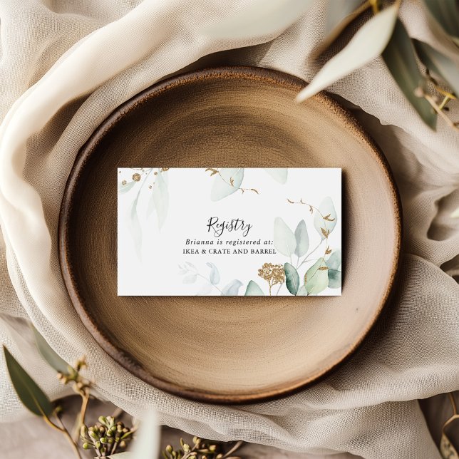 Cartão De Informações Registro Dourado Eucalyptus Calliographic Wedding  (Criador carregado)