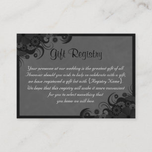 Cartão De Informações Registro Floral Black and Cinza Wedt Gift