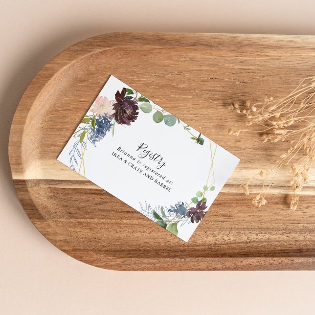 Cartão De Informações Registro Geométrico de Casamento Dourado Burgundy (Criador carregado)