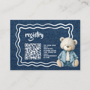 Cartão De Informações Registro QR Teddy Bear Watercolor Blue Jean Baby
