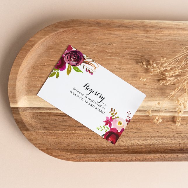 Cartão De Informações Registro Rustic Blush Burgundy Floral Wedding Gift (Criador carregado)