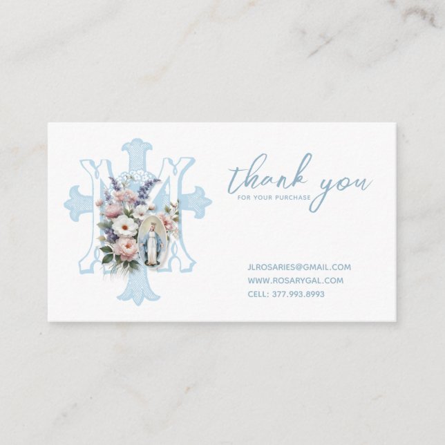 Cartão De Informações Religião Floral da Virgem Católica Mary Cross (Frente)