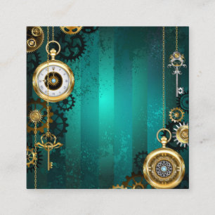 Cartão De Informações Relógio de Joia Steampunk em um Fundo Verde
