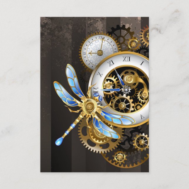 Cartão De Informações Relógio Steampunk com Dragonfly Mecânica (Frente)