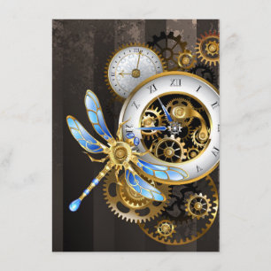 Cartão De Informações Relógio Steampunk com Libélula Mecânica