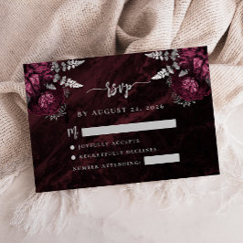 Cartão De Informações Resposta de Casamento Burgundy Floral Agata Script