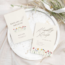 Cartão De Informações Resposta de Casamento de Flor Silvestre Colorida V