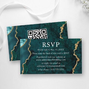 Cartão De Informações Resposta de Casamento em Mármore Turquesa com QR A